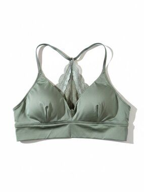 Aerie Lace Racerback Bralette Sage Green Wireless removeable Pads Lounge Size M